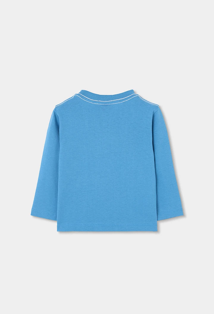 T-shirt maille garçon bleu imprimé cerf