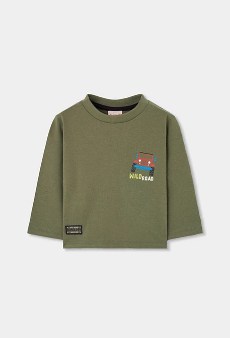 T-shirt maille garçon vert imprimé 4x4