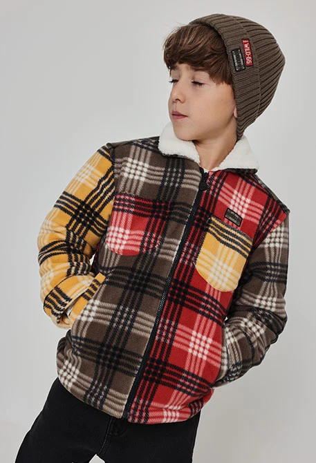 Sobrecamisa polar cuadros naranja niño