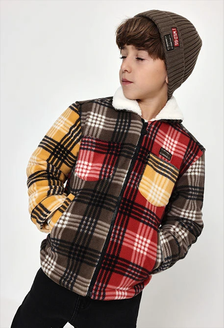 Sobrecamisa polar cuadros naranja niño