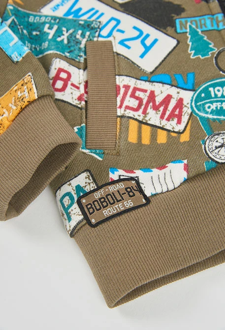 Veste molleton garçon imprimé plaques kaki