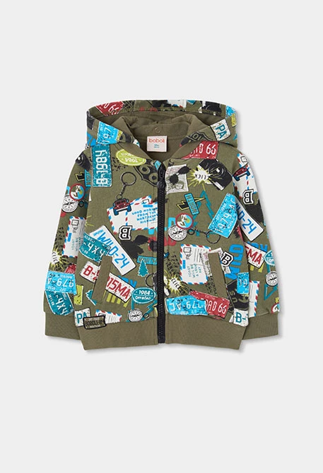 Veste molleton garçon imprimé plaques kaki