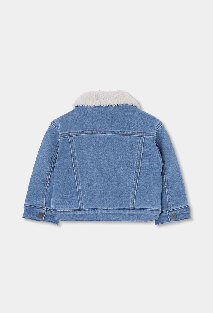 Veste denim maille garçon bleu avec col molleton
