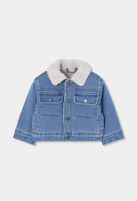 Chaqueta denim punto niño azul con cuello felpa