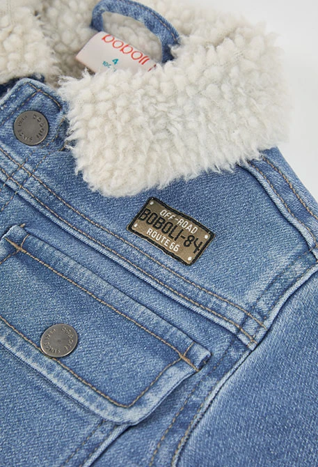 Veste denim maille garçon bleu avec col molleton
