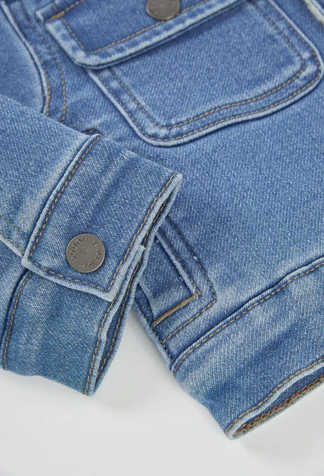Blue denim knitted boy\'s jacket with fleece collar