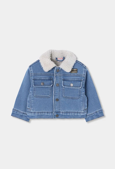 Veste denim maille garçon bleu avec col molleton