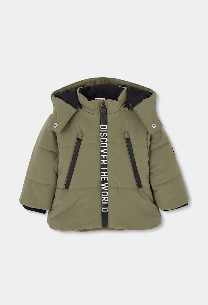 Parka em tecido técnico para menino verde com capuz