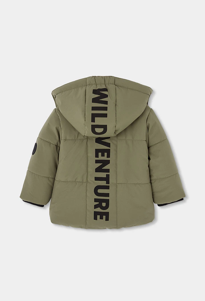 Parka em tecido técnico para menino verde com capuz