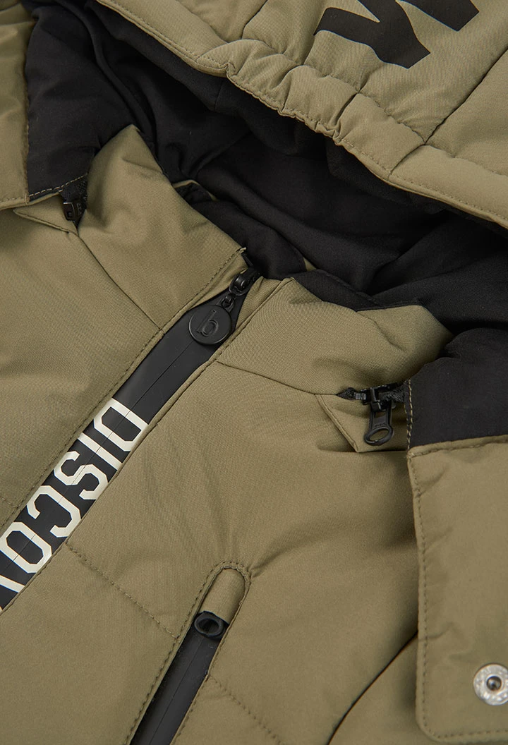 Parka em tecido técnico para menino verde com capuz