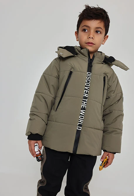 Parka technical knit boy green with hood