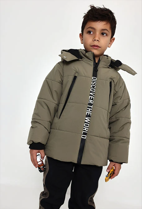 Parka tejido técnico niño verde con capucha