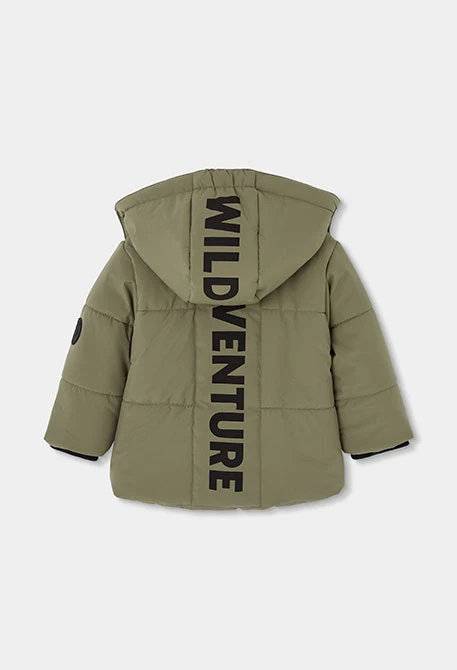 Parka technisches Strickgewebe Junge grün mit Kapuze