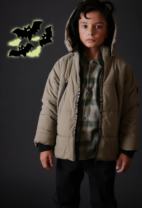 Parka tejido técnico niño verde con capucha