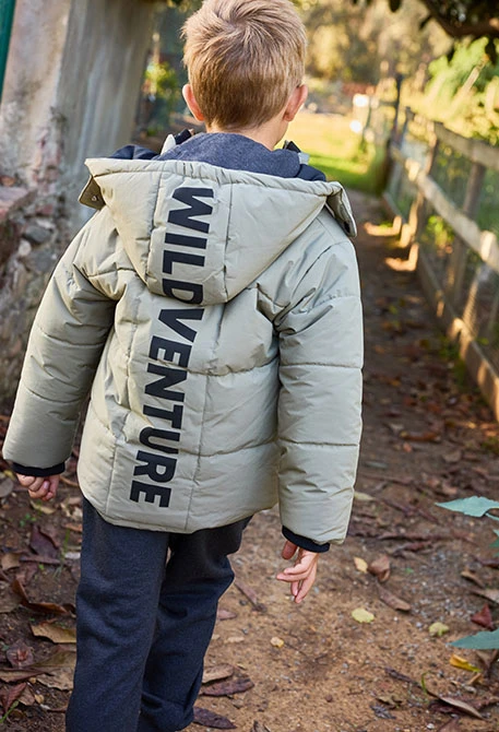 Parka tissu technique garçon vert avec capuche