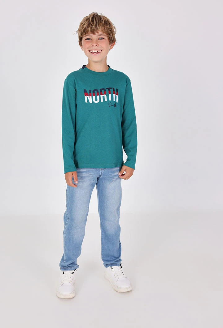 Calças denim elástico para menino