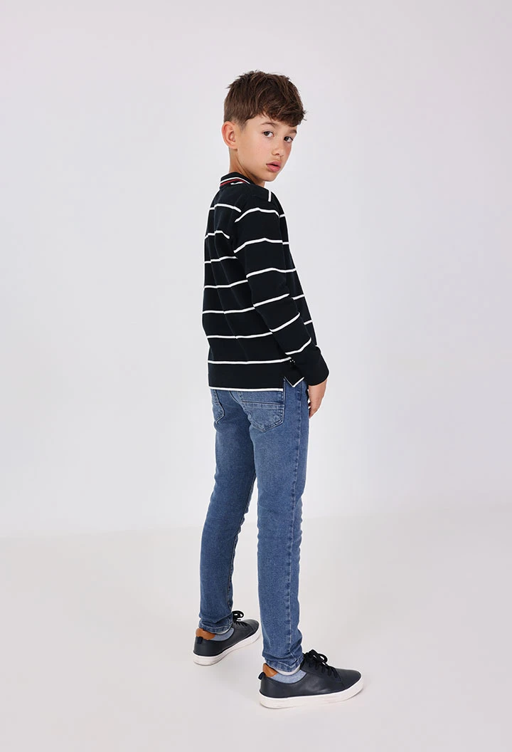 Blue knitted denim trousers for boys