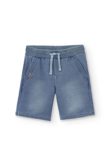 Bermudas felpa denim elástica de niño en azul 