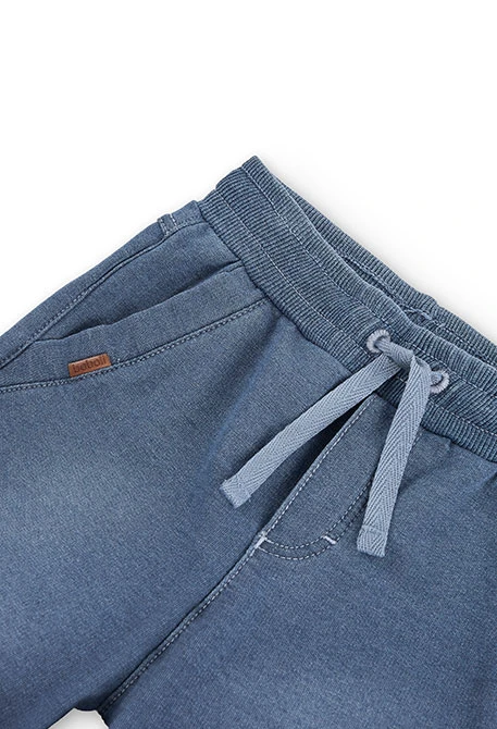 Bermudas felpa denim elástica de niño en azul 