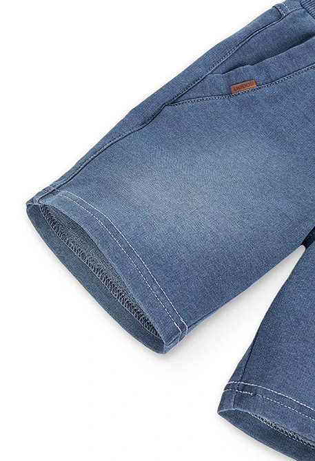 Bermudas felpa denim elástica de niño en azul 