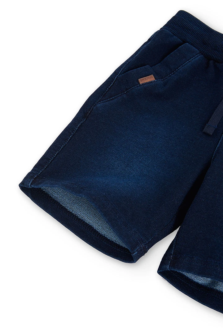 Fleece bermuda shorts denim stretch for boy