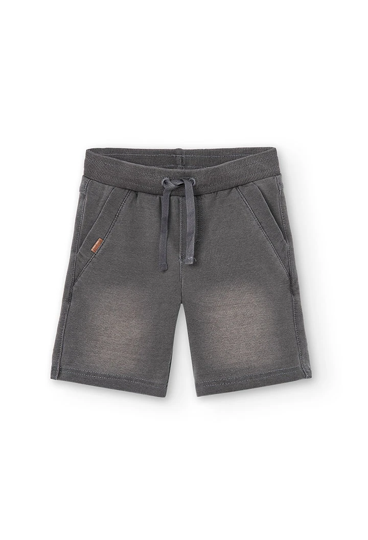 Bermudas felpa denim elástica de niño en gris
