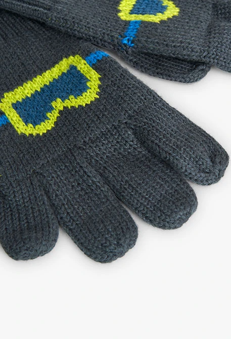 Children\'s knitted gloves in grey with glasses