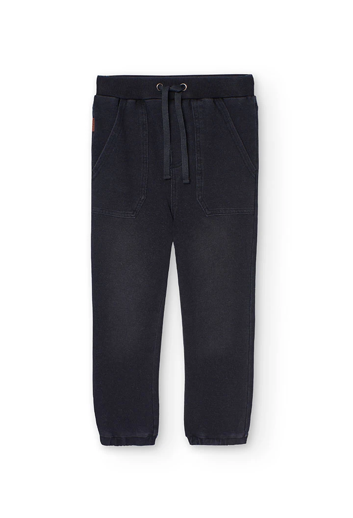 Fleece denim trousers for boy black