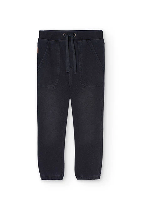 Fleece denim trousers for boy black