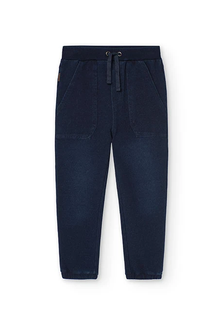 Pantalón felpa denim de niño en azul marino