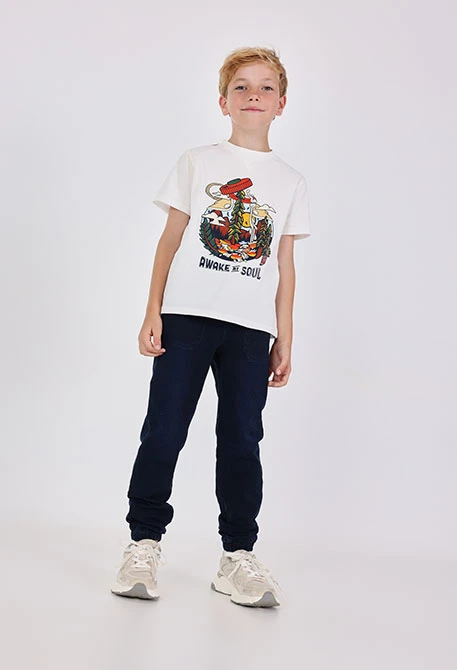 Pantalón felpa denim de niño en azul marino