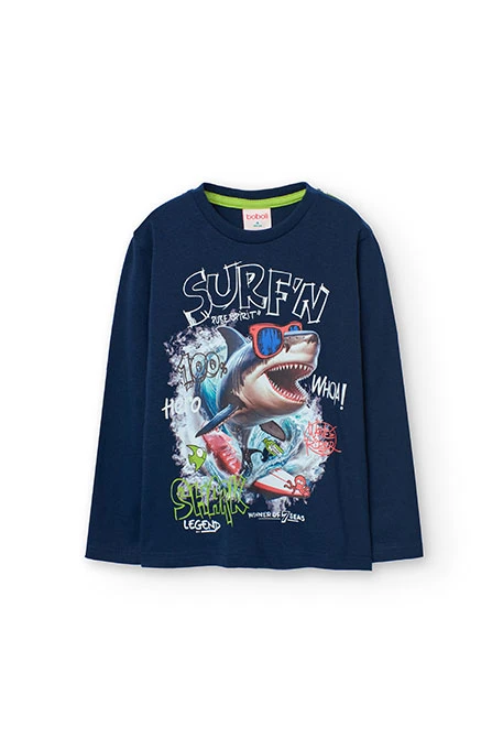 Camiseta de punto para niño en color azul marino