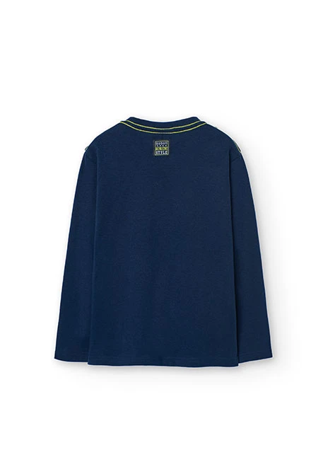 Knitted T-shirt for boy in navy blue