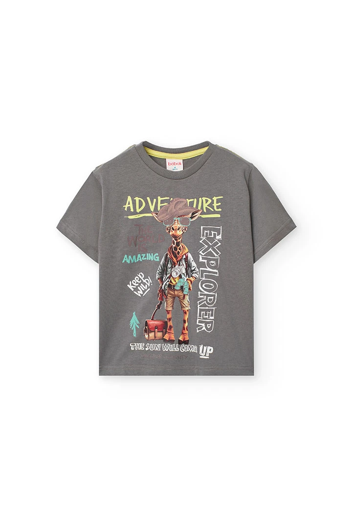 T-shirt basique en maille pour garçon en couleur grise