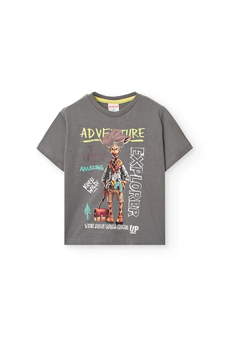 Camiseta básica de punto para niño en color gris