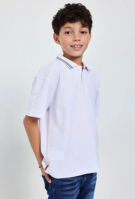 Boys\' white piqué polo shirt