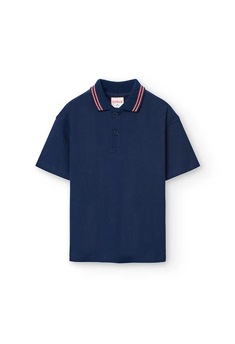 Boy\'s navy blue piqué polo shirt