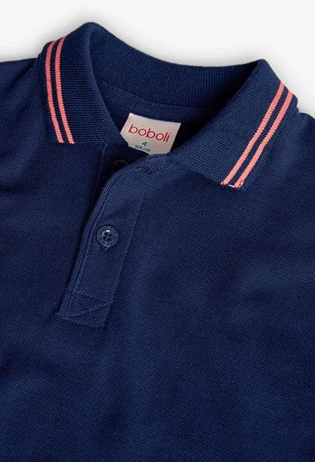 Boy\'s navy blue piqué polo shirt