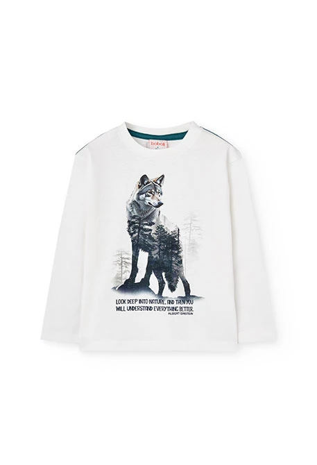 T-shirt en maille garçon blanc loup