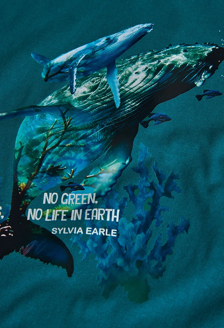 Camiseta niño algodón verde animales marinos