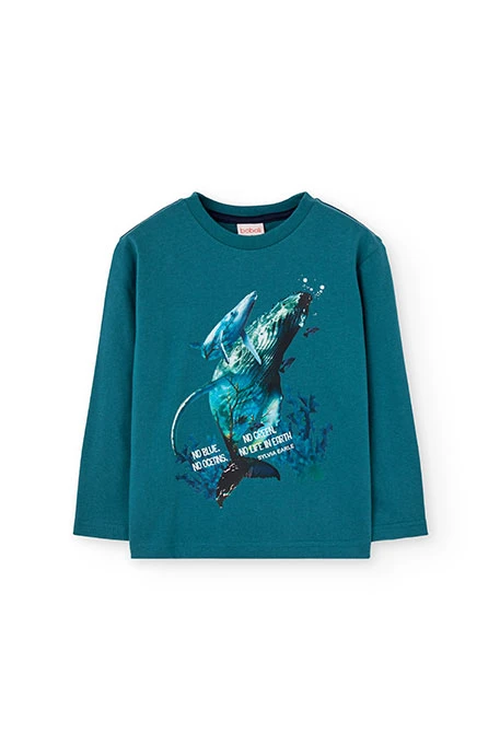 Maglietta bambino cotone verde animali marini