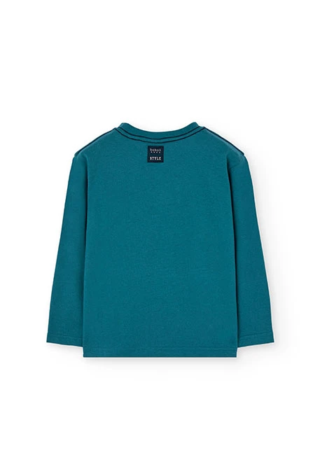 Green cotton T-shirt for boy with marine animals