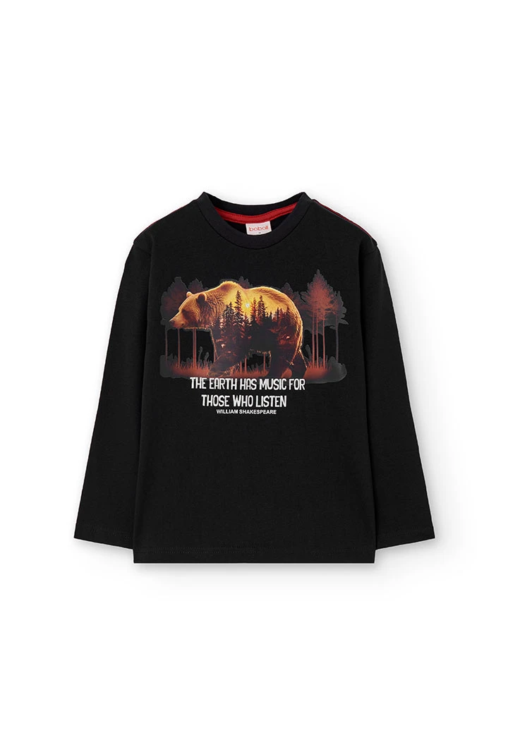 Camiseta niño de algodón negro oso
