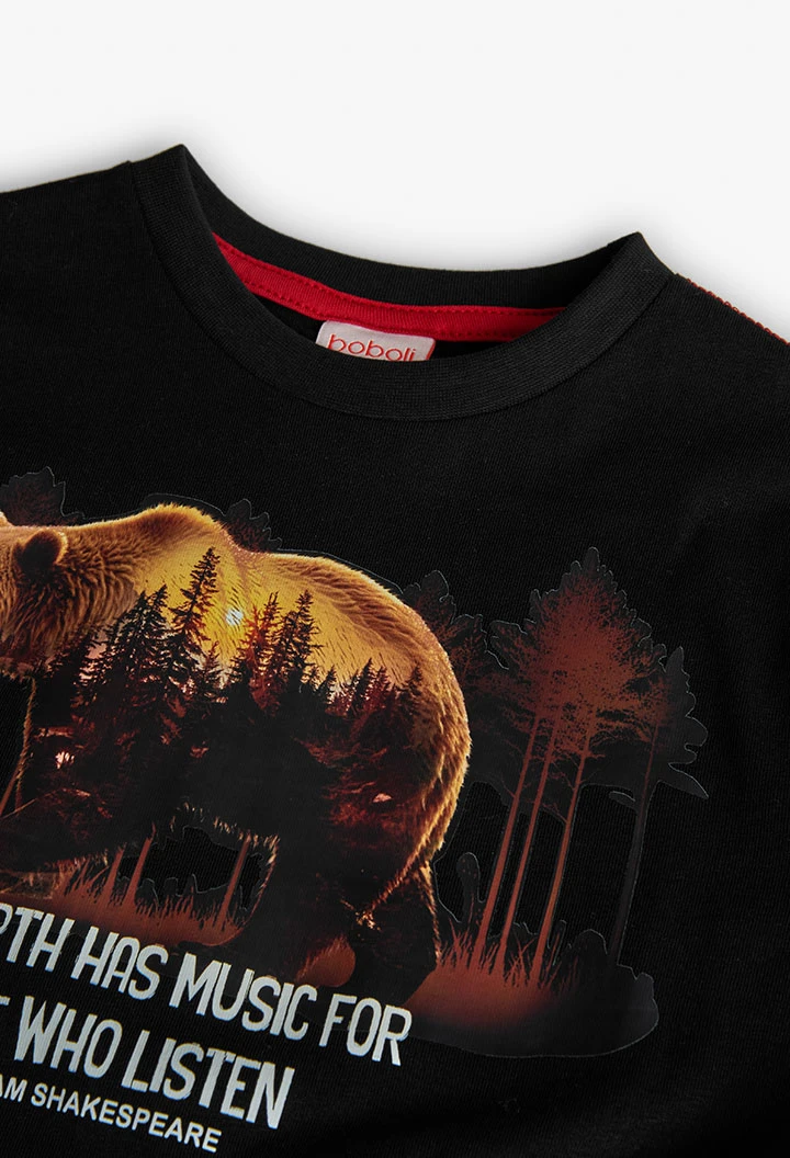 Schwarzes Jungen-T-Shirt aus Baumwolle mit Bären