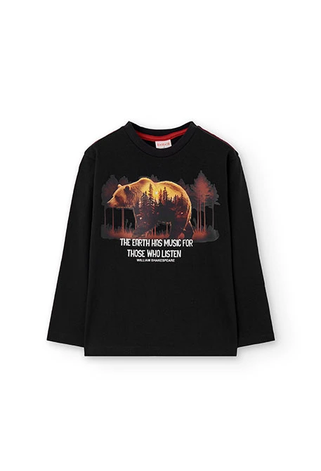 T-shirt garçon en coton noir ours