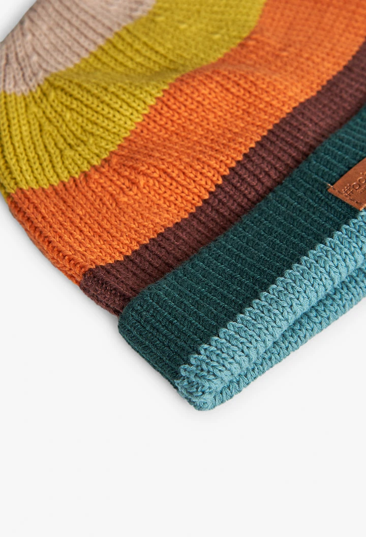 Bonnet en maille beige à rayures