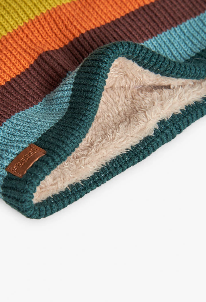 Beige knitted scarf with stripes