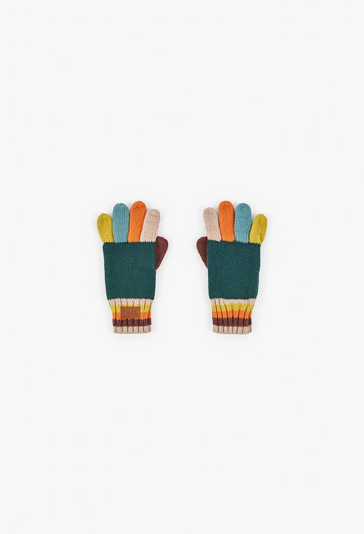 Gants en maille beige à rayures