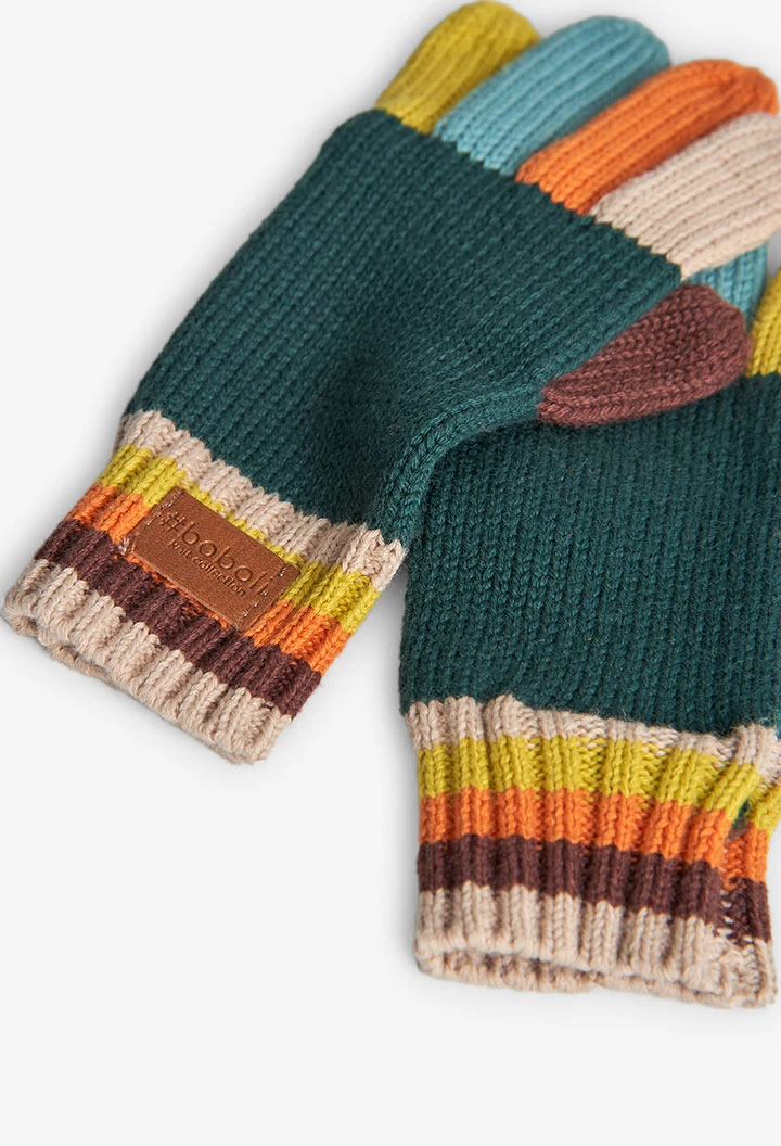 Gants en maille beige à rayures