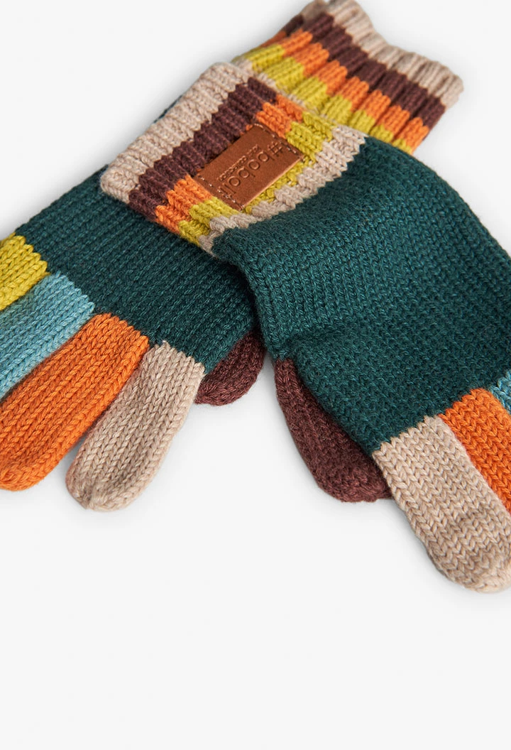 Gants en maille beige à rayures